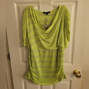 Heart Soul Neon Yellow and Gray Stripe Blouse Top
